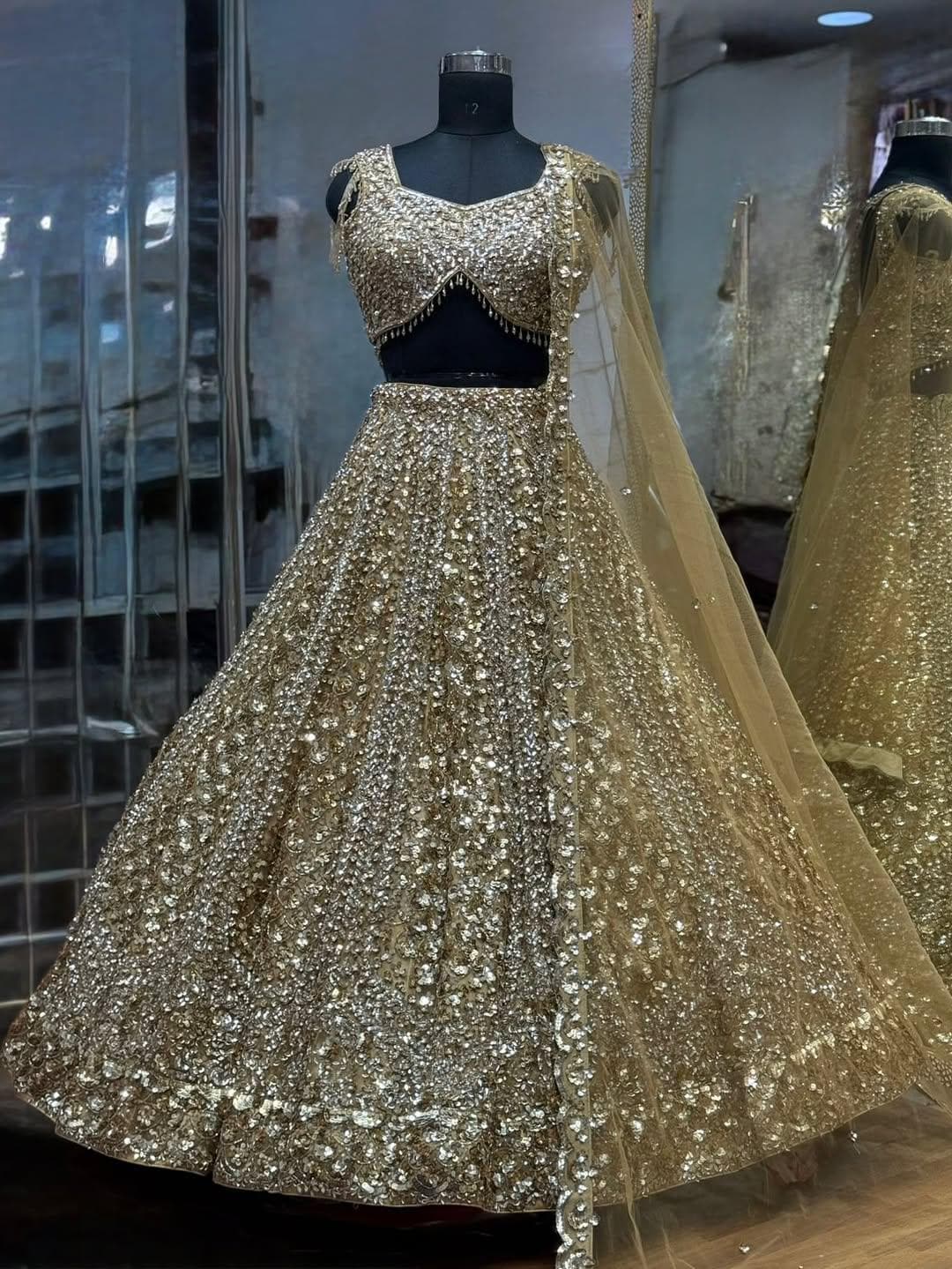 green emerald velvet dress Shop Dark Blue And Gold Lehenga Set Online-Astha Narang main image 1