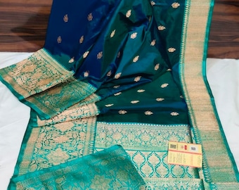 Traditional Banarasi Saree With Silk Mark Certificate |Peacock Blue Handwoven Banarasi Silk Saree | Exclusive Banarasi Saree Collection