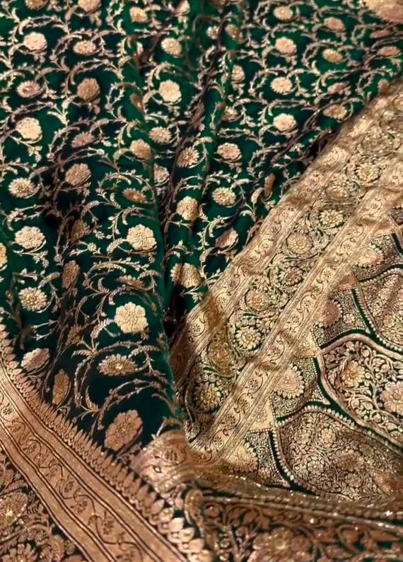Bottle Green Dual Tone banarasi saree With stone Handwork ,Authentic Banarasi Saree, katan Banarasi,Sarees For Women USA, Handwoven Saree