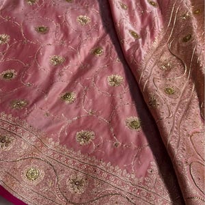 Indian Traditional Exclusive Pure Katan Silk Baby Pink Banarasi With Zardozi Handwork|wedding| anniversary|festivals|Saree For Women USA