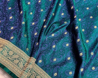 Pure Katan Silk Teal Saree | Handwoven Banarasi Silk Saree | Bridal Saree For Wedding| Traditional Indian Saree | Soft Zari work Silk Saree