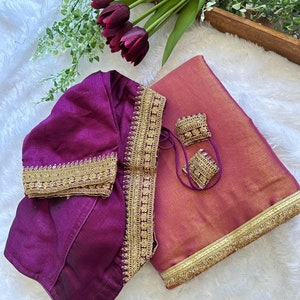 Tissue silk Saree With Stitched Blouse Saree, Saree For USA Women,Net Saree, Sequence Saree,Stylist Saree, Transparent Saree, Designer Saree image 1