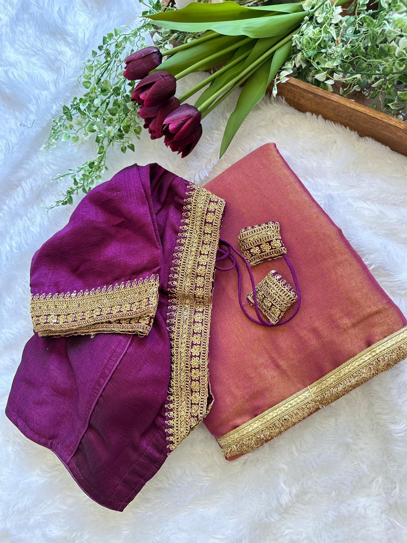Tissue silk Saree With Stitched Blouse Saree, Saree For USA Women,Net Saree, Sequence Saree,Stylist Saree, Transparent Saree, Designer Saree image 1