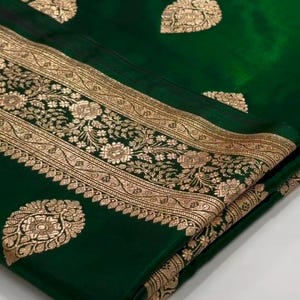 Green Katan Silk Banarasi Saree | Handwoven Satin Finish