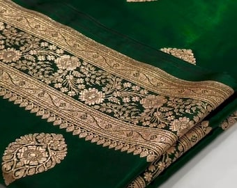 Green Katan Silk Banarasi Saree | Handwoven Satin Finish