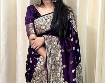 Pure Katan Silk Banarasi saree With Sona Rupa Minakari | Indian Saree| Saree for  Wedding|Party|Festivals|Puja| Banarasi saree