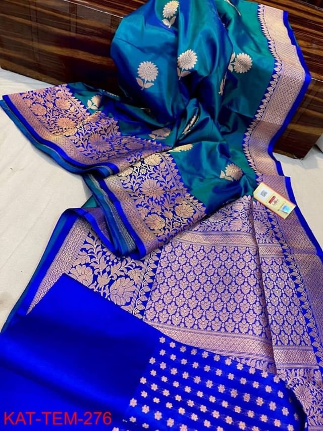 Blue Hand Work Embroidered Traditional Banarasi Silk Saree
