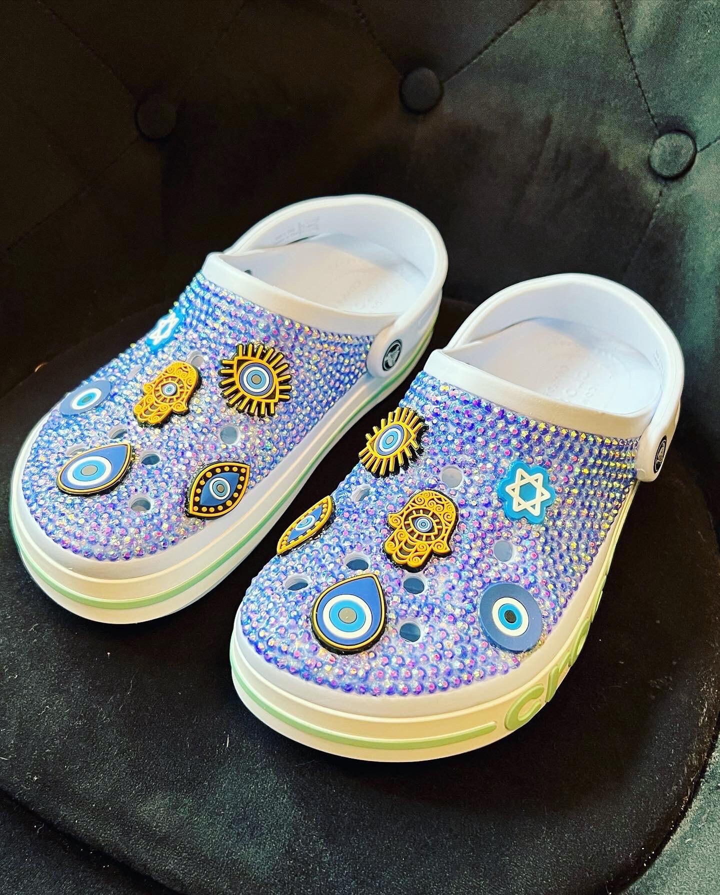 New Custom Crocs- Women's Size 9, Icy Blue with Custom Charms (1 Pair Only)