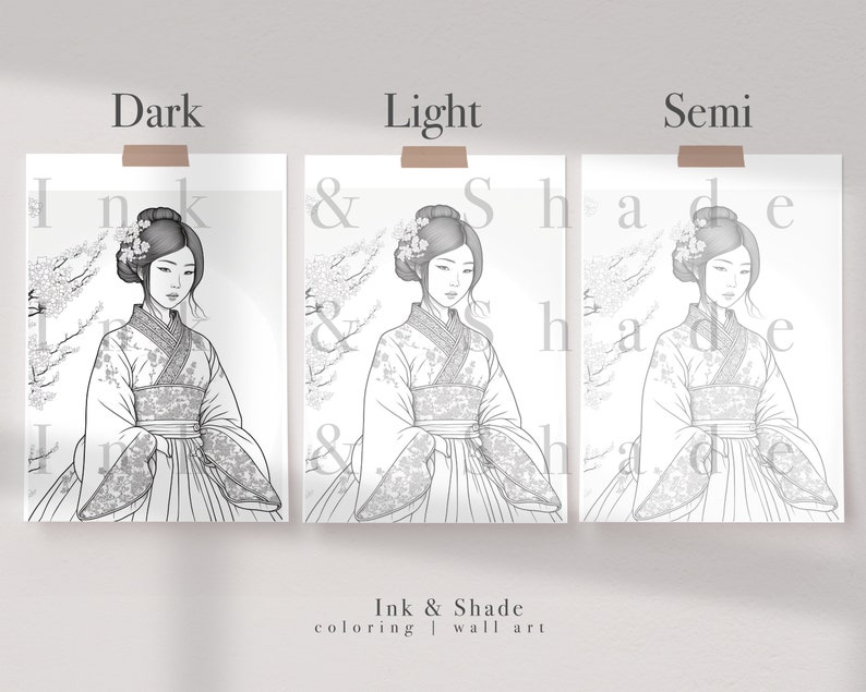 Hanbok Girl 8 Coloring Page for Adults Grayscale Coloring Page Instant Download Printable ...