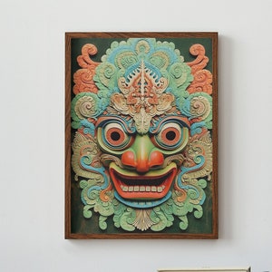 Bali Indonesia Barong Mask Mixed Media Poster Art Print | Print at home | Wall Art | PRINTABLE Wall Art | Digital Print | Instant Art