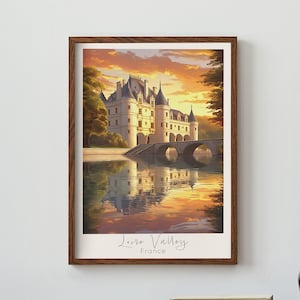 Loire Valley French Chateau Illustration Europe Travel Poster | Print at home | Wall Art | PRINTABLE Wall Art | Digital Print | Instant Art