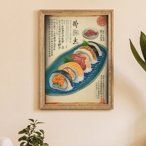 Vintage Style Japanese Sushi Poster Digital Artwork | Print at home | Wall Art | PRINTABLE Wall Art | Digital Print | Instant Art