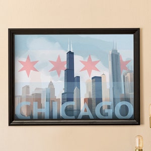 Chicago Skyline Poster with Chicago Flag Sears Tower | Print at home | Wall Art | PRINTABLE Wall Art | Digital Print | Instant Art