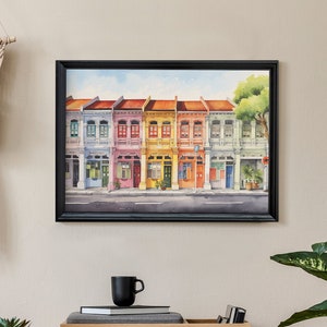 Singapore Shophouse Watercolor Painting Print Travel Poster | Print at home | Wall Art | PRINTABLE Wall Art | Digital Print | Instant Art