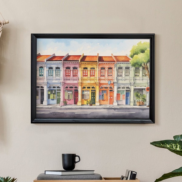 Singapore Shophouse Watercolor Painting Print Travel Poster | Print at home | Wall Art | PRINTABLE Wall Art | Digital Print | Instant Art