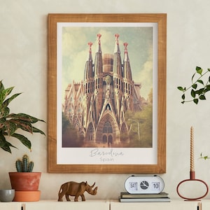 Barcelona Hiszpania Sagrada Familia Ilustracja Plakat podróżniczy | Wydruk w domu | Sztuka ścienna | DO DRUKU Sztuka ścienna | Wydruk cyfrowy | Sztuka natychmiastowa