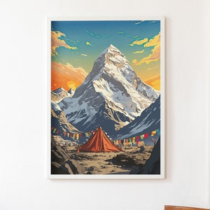 Mount Everest Base Camp Illustration Nepal Travel Poster | Print at home | Wall Art | PRINTABLE Wall Art | Digital Print | Instant Art