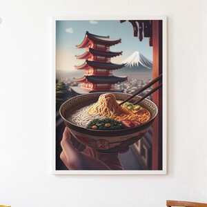 Ramen at Mount Fuji Chureito Pagoda Japanese Digital Artwork | Print at home | Wall Art | PRINTABLE Wall Art | Digital Print | Instant Art