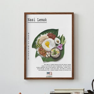 Nasi Lemak Malaysian Food Poster, Malaysia Nasi National Dish Art Print, Southeast Asia Foodie Wall Art, Malaysian Kitchen Wall Decor