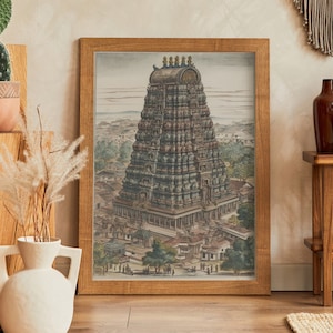 Vintage India Woodblock Print Meenakshi Temple India Poster | Print at home | Wall Art | PRINTABLE Wall Art | Digital Print | Instant Art