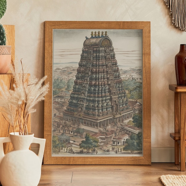 Vintage India Woodblock Print Meenakshi Temple India Poster | Print at home | Wall Art | PRINTABLE Wall Art | Digital Print | Instant Art