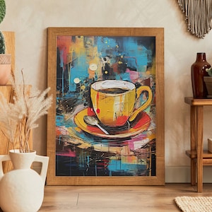 Impressão artística de copo de café de mídia mista arte digital | Imprima em casa | Arte de parede | Arte de parede IMPRIMÍVEL | Impressão digital | Arte Instantânea