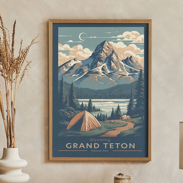 Grand Teton National Park Retro Wyoming MountainsTravel Poster | Druck zu Hause | Wandkunst | DRUCKBARE Wandkunst | Digitaldruck | Instant Art