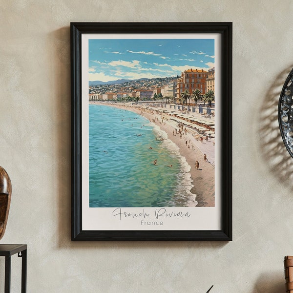 French Riviera Beach France Illustration Europe Travel Poster | Print at home | Wall Art | PRINTABLE Wall Art | Digital Print | Instant Art