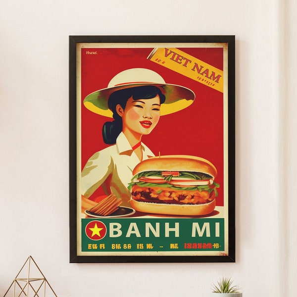 Vietnam Banh Mi Digital Art, Vietnamese Affiche Cuisine Banh Mi Food Print, Banh Mi Sandwich Advertisement Poster, Asian Kitchen Wall Decor