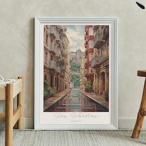 Cartel de viaje de ilustración vasca de San Sebastián España / Impresión en casa / Arte de pared / Arte de pared IMPRIMIBLE / Impresión digital / Arte instantáneo