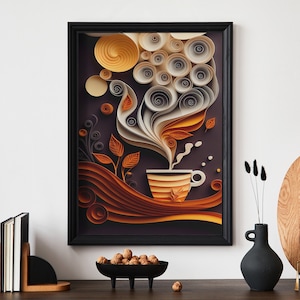 Paper Quill Coffee Cups Paper Art Print Digital Artwork | Print at home | Wall Art | PRINTABLE Wall Art | Digital Print | Instant Art