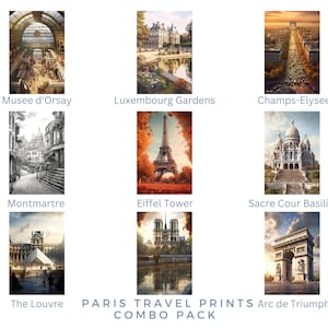 Paris Frankreich Print Combo Pack 9 Orte Europa Reise Poster | Druck zu Hause | Wandkunst | DRUCKBARE Wandkunst | Digitaldruck | Instant Art