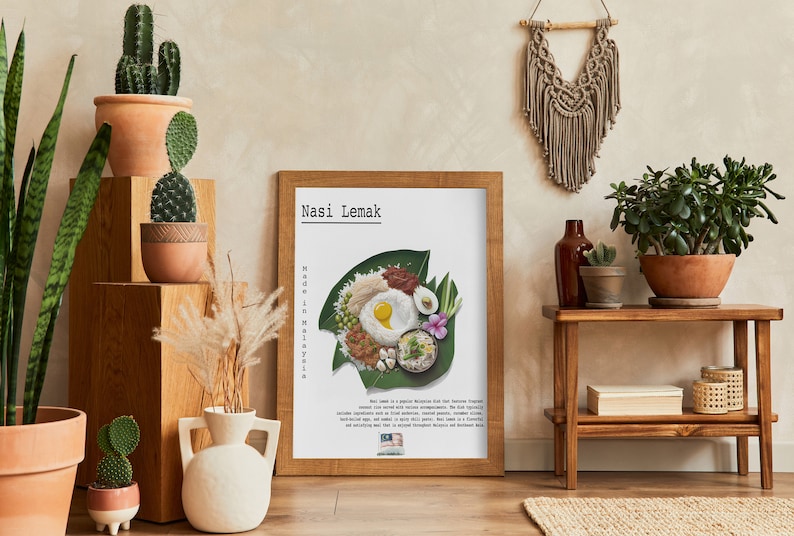 Nasi Lemak Malaysian Food Poster, Malaysia Nasi National Dish Art Print