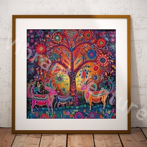 Mexican Huichol Art | Huichol Tree of Life | Huichol Arte Mexicana | Abstract Digital Art | Mexican Wall Art | Mexican Style
