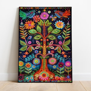 Mexican Huichol Art | Huichol Tree of Life | Huichol Arte Mexicana | Abstract Digital Art | Mexican Wall Art | Woven Style | Hand-made style