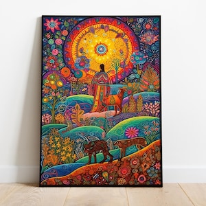 Mexican Huichol Art | Huichol World | Huichol Arte Mexicana | Abstract Digital Art | Mexican Wall Art | Mexican Style
