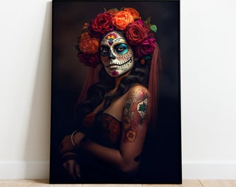 Day of the Dead Mexican Woman Poster | Día de los Muertos | Tradición Mexicana | Mexican Art | Culture | Digital | Printable | Wall Decor