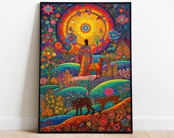 Huichol Art Print: Mexican Abstract Wall Decor (Digital Download)
