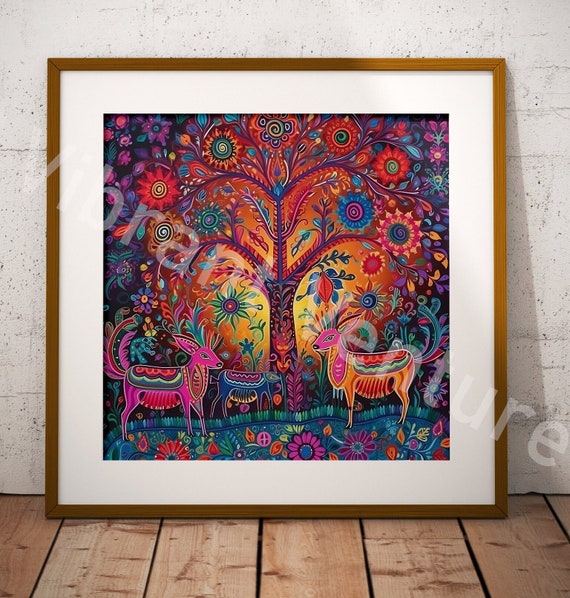 Huichol Tree of Life Art: Mexican Digital Print (PDF)