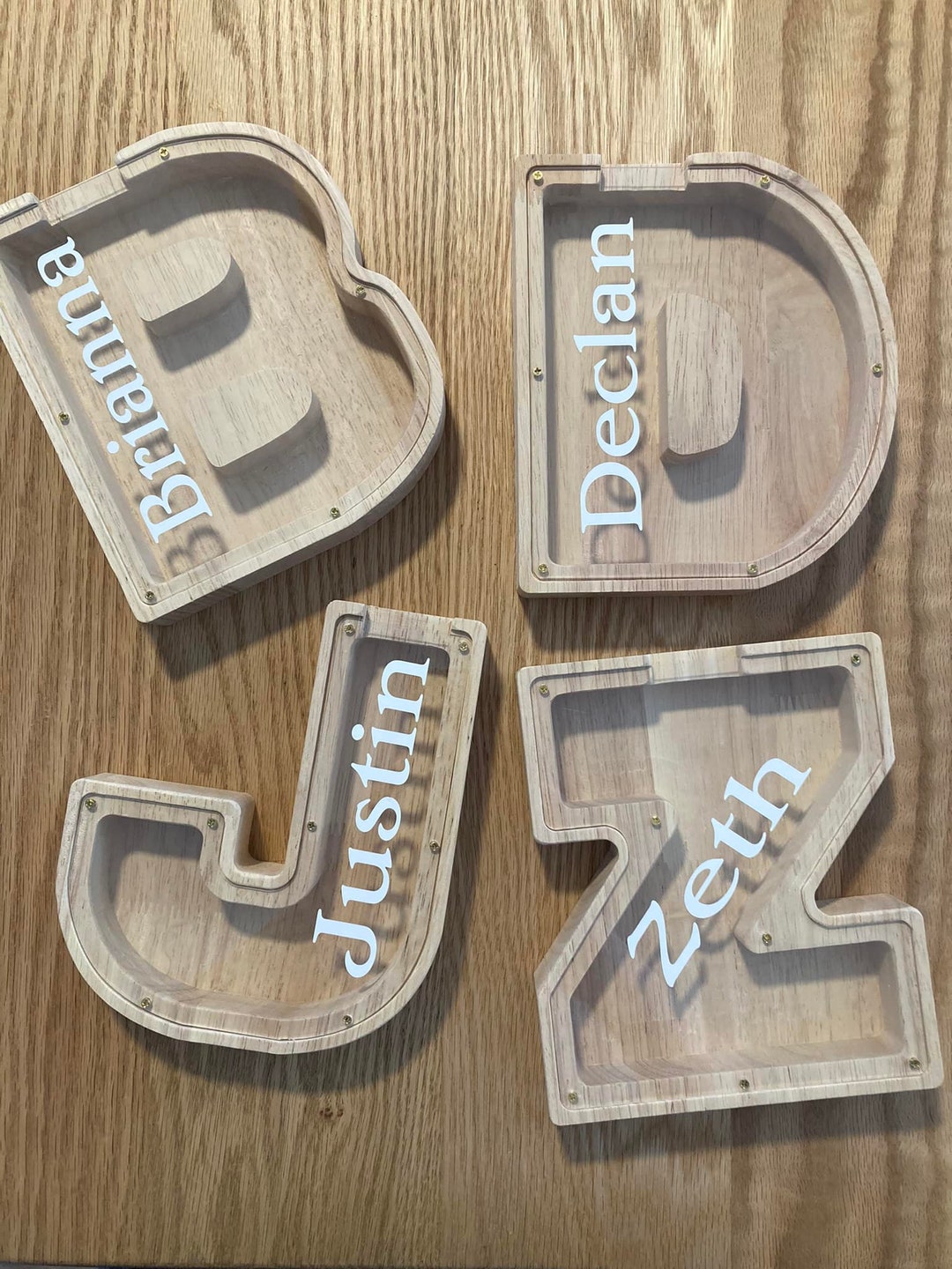 Personalised Wooden Letter Money Box Unique Gift Piggy Bank Keepsake