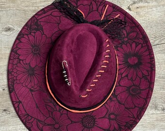 Vintage something special brimmed Red Purple Women\'s Hat beaded 1850s Victorian HAT STYLE ~ Purple Velvet Brim W/pink Satin  main image 3