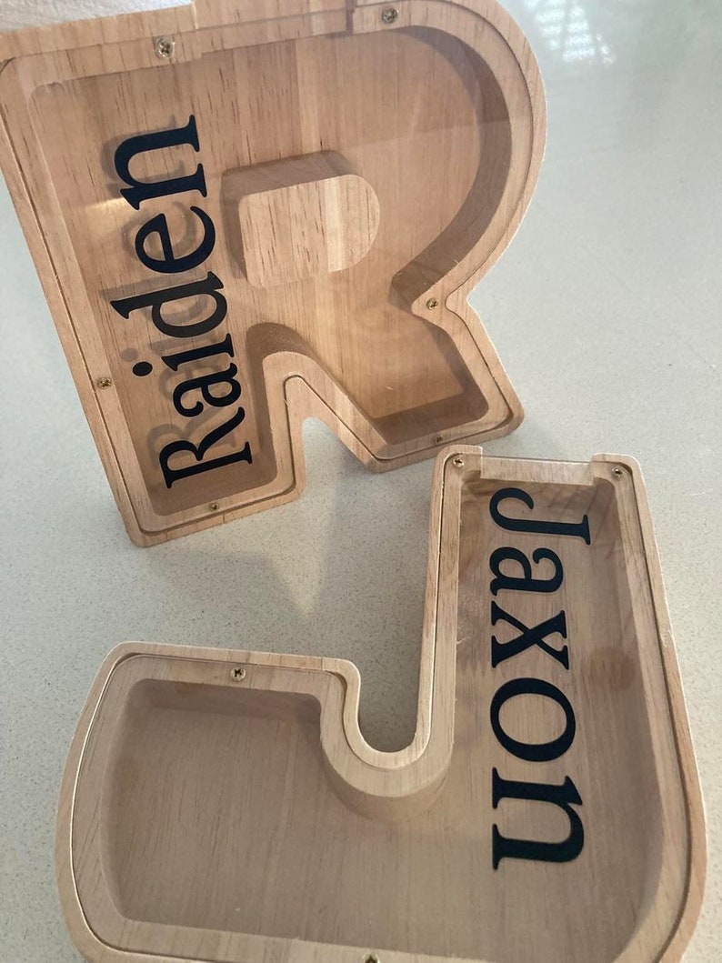 Personalised Wooden Letter Money Box Unique Gift Piggy Bank Keepsake