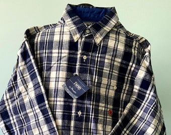 Vintage Wrangler 20x Flannel Shirt: Blue & White Plaid, New With Tags Made in USA Size L