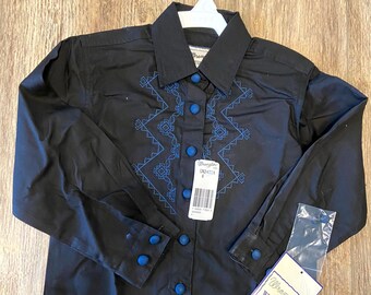 Vintage Wrangler Girl's Shirt: Black with Blue Embellishments, Size 4 (NWT)