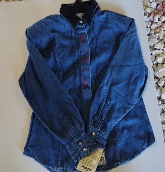 Vintage Wrangler Western Wear Denim Dress Shirt N… - image 7