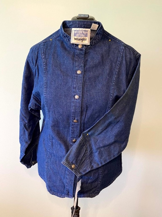 Vintage Wrangler Solid Blue Dress Shirt NWT, Woma… - image 1