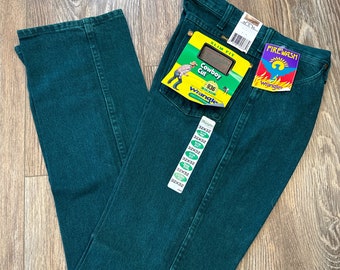 Vintage Over Dyed GREEN Cowboy Cut Wrangler Jeans Fire Wash Slim Fit NWT Men's