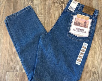 Vintage Wrangler Rugged Wear Jeans: NWT Blue Denim, 34x32
