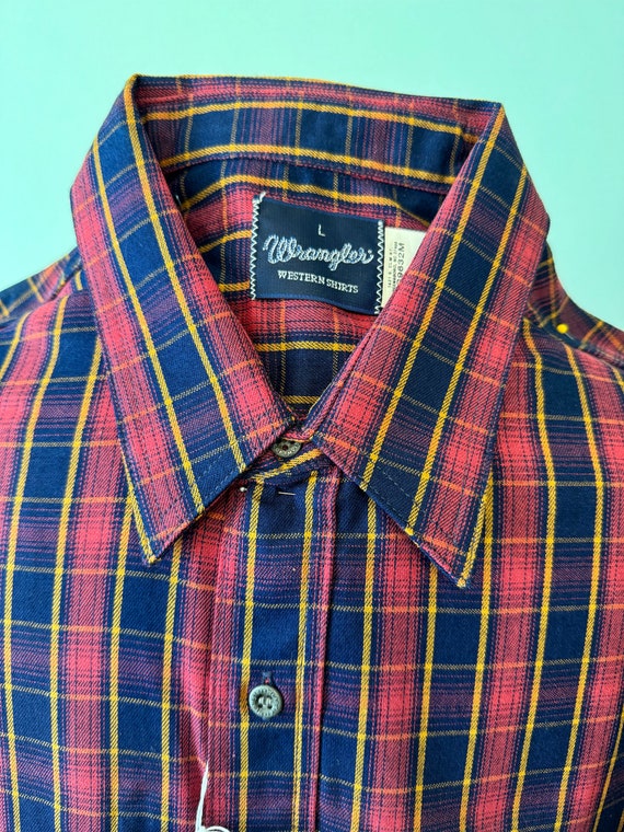 Vintage Wrangler Gold Buckle Red and Blue Plaid. … - image 3