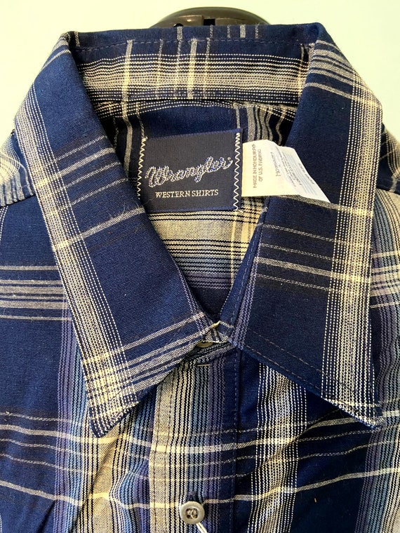 Vintage Wrangler Gold Buckle Blue and White Plaid… - image 3